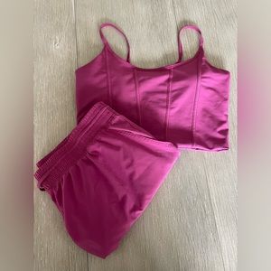 Abercrombie YBP running shorts and sports bra